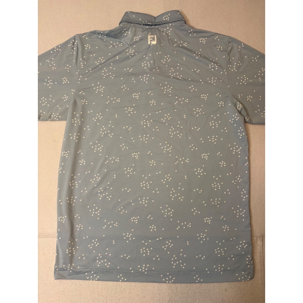 FootJoy Mens Lisle Golf Polo Shirt Light Blue Bird Print Performance Large - Picture 7 of 8